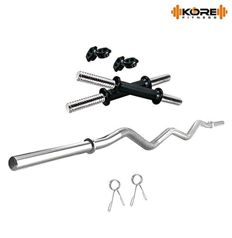 Image of Kore PVC 20 Kg Home Gym Set With One 3 Ft Curl Rod And One Pair Dumbbell Rods, Multicolour