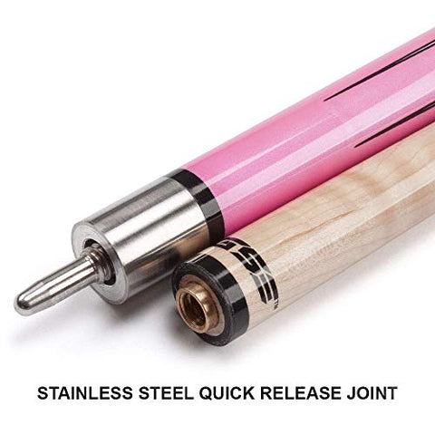 Image of GSE Games & Sports Expert 58-Inch 2-Piece Hardwood Canadian Maple Billiard Pool Cue Stick with Metallic Paint Finish (4 Colors, 18-21oz) (Pink - 21oz)