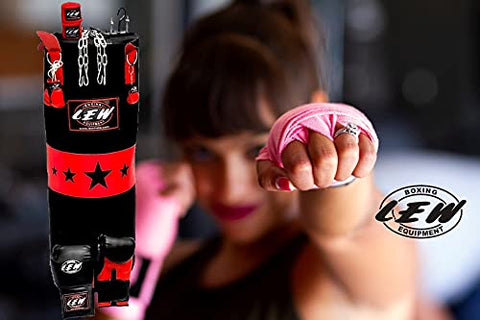 Image of LEW Punching Bag Combo 9 Piece Boxing Set Filled with Heavy Bag Gloves Ceiling Hook Chains Hand Wraps Training Kickboxing Muay Thai MMA Boxing Punching Bag