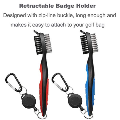 Image of Borogo Golf Club Brush Groove Cleaner, 2-Pack Golf Club Brush and Club Groove Cleaner 2 Ft Retractable Zip-line and Aluminum Carabiner Cleaning Tools
