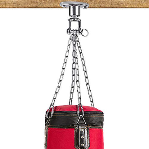 Image of BeneLabel Permanent Antirust Stainless Steel 304 Heavy Duty Boxing Punching Bag Chain, 800 LB Capacity, 360‚ Rotation Spherical Swing Hook with 4 Chains and 4 Carabiners, 2 Wood Screws for Wooden Set