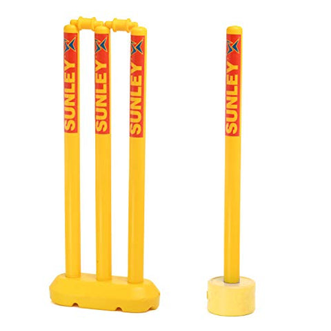 Image of SUNLEY Plastic Cricket Kit (1 Piece Cricket Bat, 4 Piece Wickets, 2 Piece Base, 2 Piece Bails, 1 Piece Wind Ball, 1 Piece Kit Bag) (Size 3 for Age Group 8 Years) Yellow