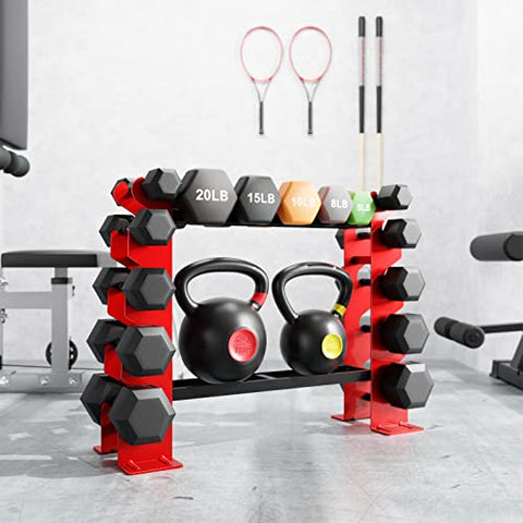 Image of FISUP Weight Rack for Dumbbells, Dumbbell Rack Stand Only 450LBS Capacity Weight Rack for Home Gym Strength Training Dumbbell Racks Red and Black 5 Tier