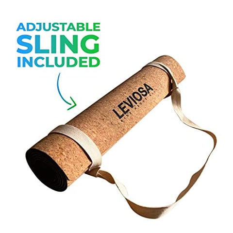Image of LEVIOSA Cork Yoga Mat with Carry Strap (5mm, Brown)
