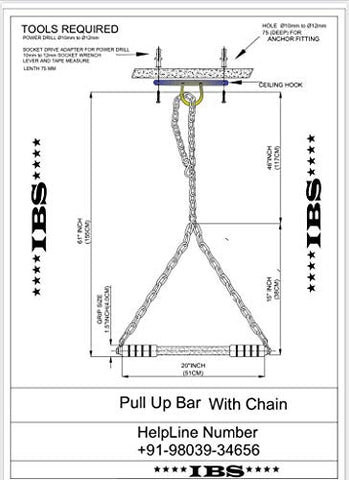 Image of ALLYSON FITNESS Steel Pull Up/Chin up Bar, Heavy Duty Rod with Thick Chain Hanging Rod Pull Up Bar (5 FEET Thick Chain)