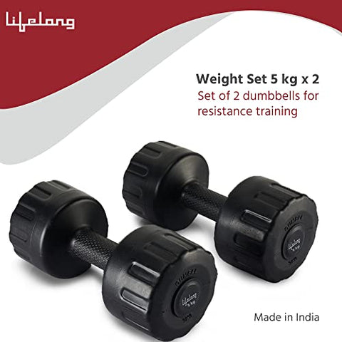 Image of Lifelong PVC Dumbbells Pack of 2 for Home Gym Fitness Barbell, Workout at Home; for Resistance Training; Easy Grip and Anti- Slip Dumbbells (6 Month Warranty)
