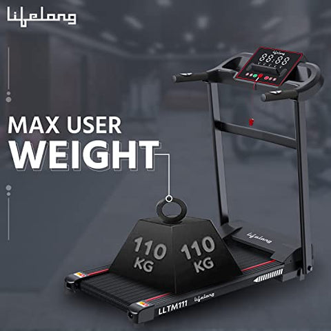 Image of Lifelong FitPro LLTM111 (2.5 HP Peak) Motorized Treadmill for Home with 12 preset Workouts, Max Speed 14km/hr., Bluetooth Speaker Max. User Weight 110kg, 1 Year Manufacturer's Warranty