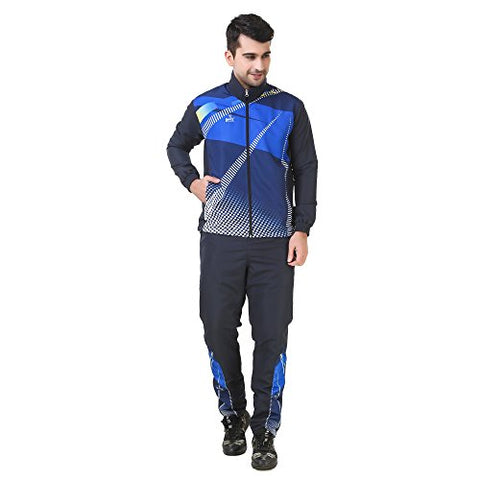 Image of Pace International Men's Poly Cotton Tracksuit| Regular Fit Slim Tracksuit for Boys| Running and Jogging Printed Track Suit for Men (Blue_Large)