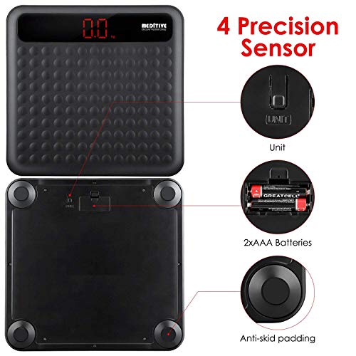 MEDITIVE Digital Human Weight Scale, Anti-Slip Fiber Body Weighing Machine 180 Kg (Black)