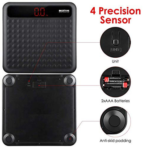 Image of MEDITIVE Digital Human Weight Scale, Anti-Slip Fiber Body Weighing Machine 180 Kg (Black)