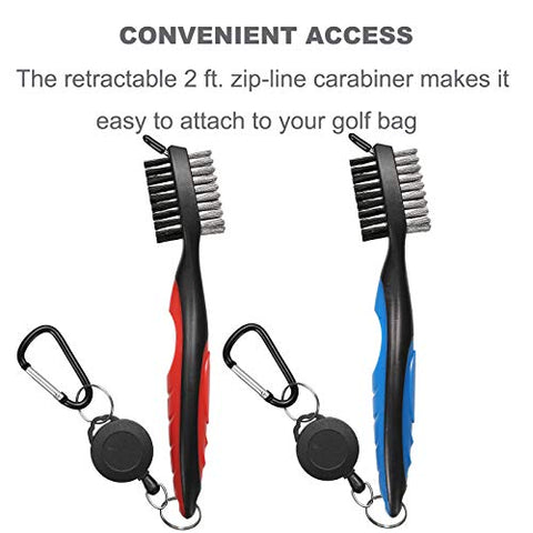 Image of Borogo Golf Club Brush Groove Cleaner, 2-Pack Golf Club Brush and Club Groove Cleaner 2 Ft Retractable Zip-line and Aluminum Carabiner Cleaning Tools