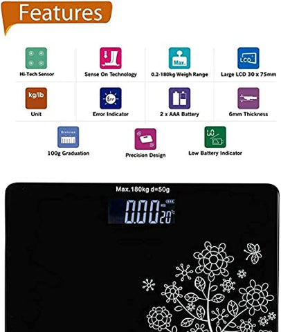 Image of Zanic - India Thick Tempered Glass Lcd Display Digital Weighing Machine, Weight Machine For Human Body Digital Weighing Scale, Weight Scale,weighing machine (Hexa) (Flower)