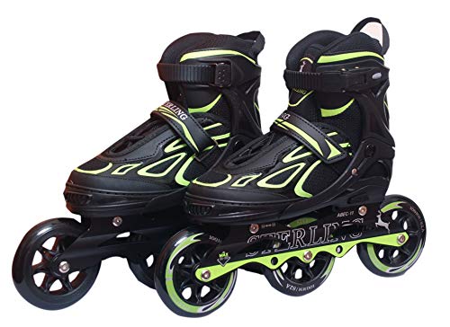 Slyk Sterling Adjustable Inline Skates 100 mm 3 - Polyurethane Speedy Wheels Tri-Skate with ABEC-11 Bearings + Carrier Buckle Hook Strap