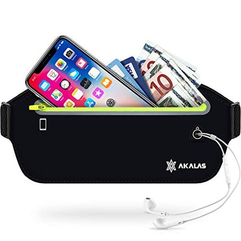Image of Akalas Ultra Slim Running Belt Waist Pack, No-Bounce Lightweight Fanny Pack, Water Resistant Runner Waist Bag, Adjustable Running Pouch for Gym Workouts, Travel & Outdoor Activities