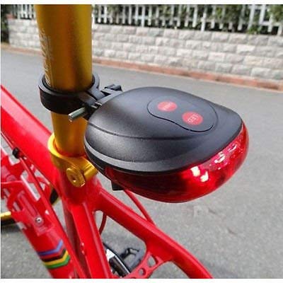 Image of SUKHAD 5 LED+2 Laser ABS Cycling Bike Bicycle Flashing Rear Tail Light/Warning Light, 3.15 x 2.76 x 0.98 inch, Red & Black.
