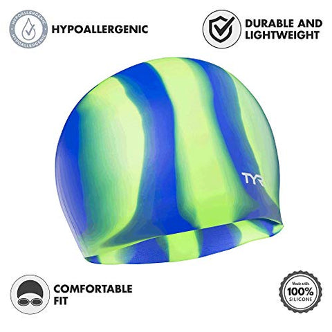 Image of TYR Multi Color Silicone Swim Cap (Green/Blue)