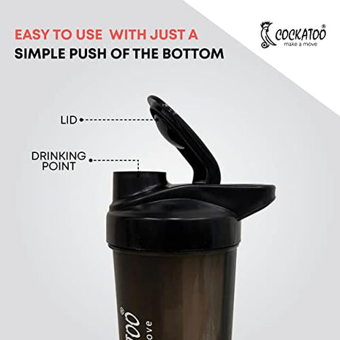 Image of Cockatoo CS-01-Grey Shaker Bottle (Black, 700 Milliliters)