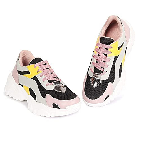 Image of ZAPATOZ Women's Stylish Lightweight | Casual Shoes | Sneakers Black