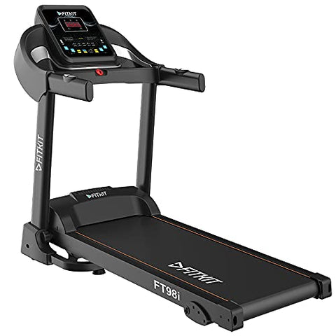 Image of Fitkit Series 1.5HP 2HP Peak DC-Motorised Treadmill FT98i, Max Speed - 10km/hr, Max Weight - 90 Kg with Home Installation and Diet and Fitness Plan (Black)