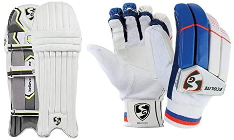 Image of SG Campus Batting Leg Guards, Adult (Assorted)&SG ecolite Adult Cricket Batting Gloves (Colour May Vary)