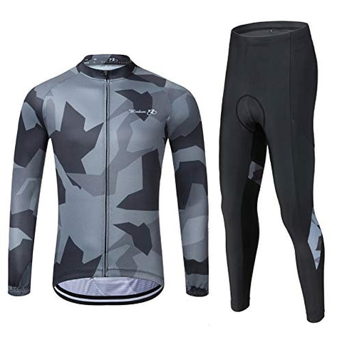 Image of Men's Cycling Jersey Set Long Sleeve MTB Road Bike Clothing with 3D Padded Shorts Breatbale/Quick-Dry Riding Outfit Camo/Black