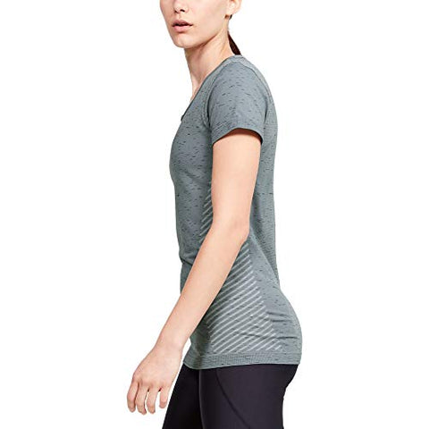 Image of Under Armour Women's Seamless Melange Short Sleeve T-Shirt, Hushed Turquoise (396)/Metallic Silver, X-Large