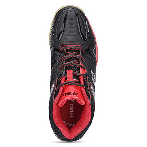 Image of YONEX AEROCOMFORT TRU Unisex Cushion Ergo Shape Non-Marking Sole Hexagrip 3 Non Marking Badminton Shoes Ideal for Badminton, Squash, Table Tennis, Volleyball, Black Bright Red, UK 8