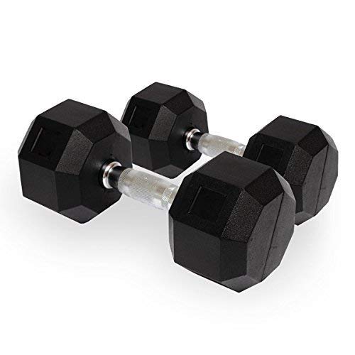 Body Maxx Hex Dumbbells 15 kg Pair, Rubber Dumbbell Set 15kg, Black Rubber Coated Dumbbells with Steel Grip Home Gym Fitness