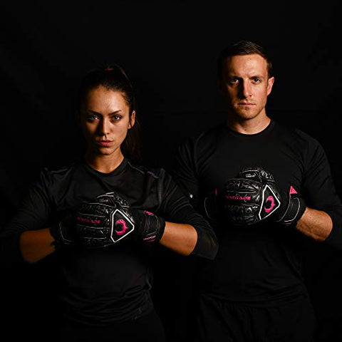 Image of Renegade GK Triton Frenzy Goalie Gloves with Pro-Tek Finger Spines | 3.5+3mm Super Grip & 4mm Duratek | Black & Pink Soccer Goalkeeper Gloves (Size 7, Youth, Roll-Neg. Hybrid Cut, Level 2)