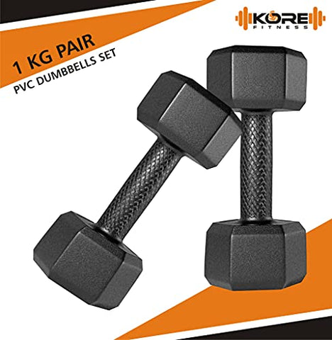 Image of Kore PVC DM-PVC-1KG-COMBO161 Dumbbell Set, 1Kg Set of 2 Dumbbells Set and Fitness Kit for Men and Women Whole Body Workout