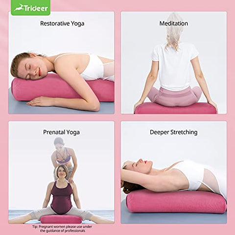 Image of Trideer Yoga Bolster Pillow | Combo Set of Yoga Strap & Rectangular Meditation Pillow, Soft Velvet & Optimal Support, 800g Light Weight with Carry Handle