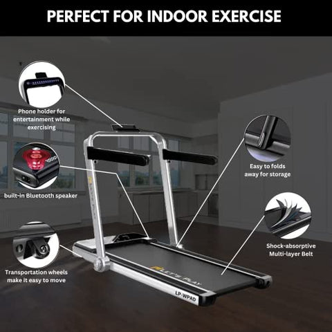 Image of LET'S PLAY® LP-WPAD Smart Foldable Treadmill 2.5HP (4HP Peak) DC Motorized Treadmill Under Desk Walking Pad Treadmill for Home Use Pre-Installed with Interactive LED Display, Foot Sensing Speed Control, Remote and App Control (Black) For Further Query cal