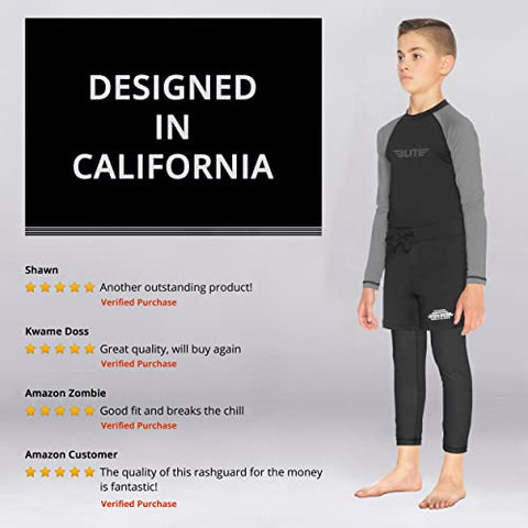 Image of Elite Sports Rash Guards for Boys and Girls, Full Sleeve Compression BJJ Kids and Youth Rash Guard (Grey, Large)