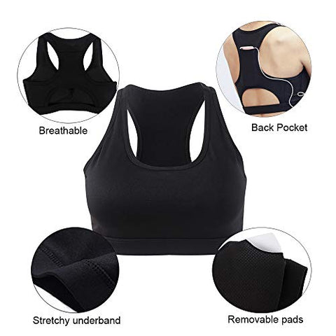 Image of Ultrafun Women Running Sports Bra Back Pocket Padded Activewear Bra Tank Tops (Flower, Large)