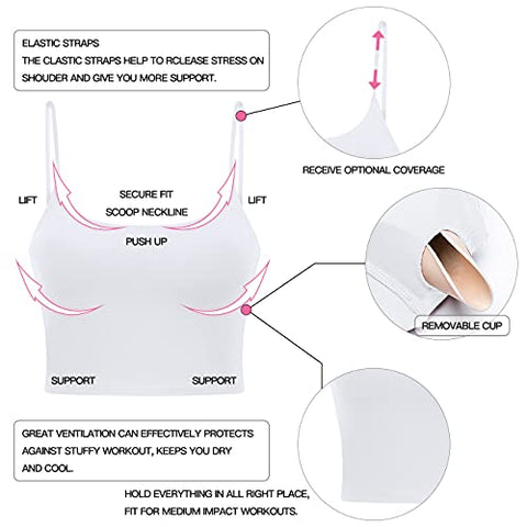 Image of Sports Bras for Women Workout Tank Tops Padded Camisole Bra Seamless Activewear Crop Top for Yoga Gym Workout Fitness White M