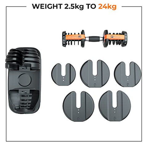 Image of Flexnest Adjustable Iron Dumbbells Set, Designed-in-Germany, Easy Weight Adjustment (2.5Kg-24Kg), Home Workout, Gym Exercise Set For Men & Women, 24Kg, Set of 2 (Black)
