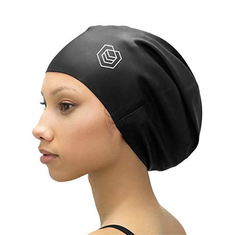 Image of SOUL CAP XL – Extra Large Swimming Cap/Shower Cap | Designed Long Hair, Dreadlocks, Weaves, Hair Extensions, Braids, Curls & Afros | Women & Men Silicone (Black)