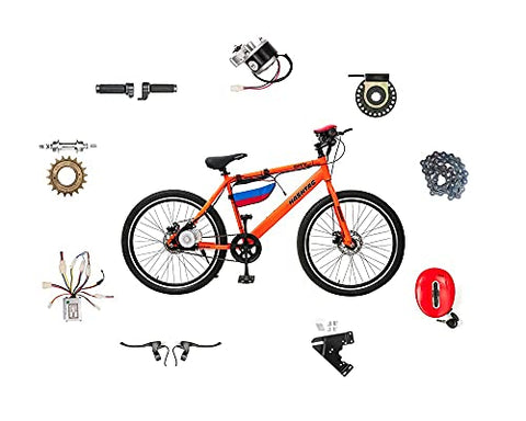 Image of Geekay Unisex Aluminium 24 Volt 250 PMDC 8 Magnet Pedal Assist Motor DIY Electric Mountain Bike Conversion (17", Tubular Wheels, Multicolor, No Battery & Charger in this kit).