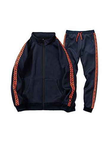 Image of PASOK Men's Casual Tracksuit Set Full Zip 2 Pieces Jogging Athletic Sweat Suits Style 1 Blue XL