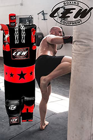 Image of LEW Punching Bag Combo 9 Piece Boxing Set Filled with Heavy Bag Gloves Ceiling Hook Chains Hand Wraps Training Kickboxing Muay Thai MMA Boxing Punching Bag