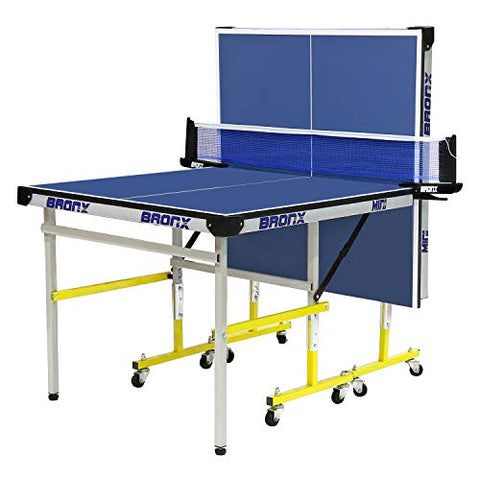 Image of Bronx Mini Table Tennis Table with 18 mm Both Side Laminated Blue top and 50 mm Wheel (2 TT bat, 3 Balls and 1 Cover)