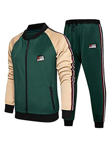 Image of FTCayanz Men's Athletic Tracksuits Activewear Full-Zip Sport Set Casual Jogging Sweat Suit Army Green S