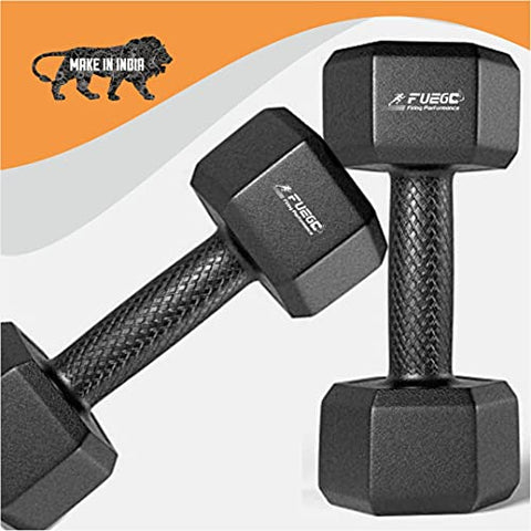 Image of FUEGO Dumbbells, Black PVC Hex Dumbbell Set, 1 Pair Hex Dumbbells, Dumbbells, Home Gym () (BLACK 5KGS PAIR)