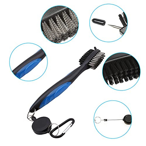 Image of VIPMOON Golf Clean Tool Set,Retractable Golf Club Brush and 2 Golf Club Groove Sharpener for U & V-Grooves, Portable Golf Brush Tool Kits for All Golf Irons for Man (Blue)