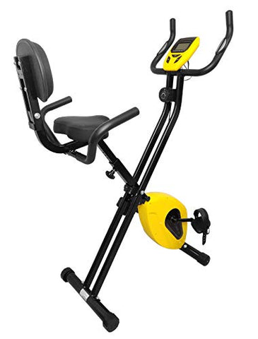 Image of Dolphy Folding Exercise X Bike, Fitness Upright ,Aerobic Trainer X-Bike with 8-Level Adjustable Resistance, Arm and Backrest - Yellow