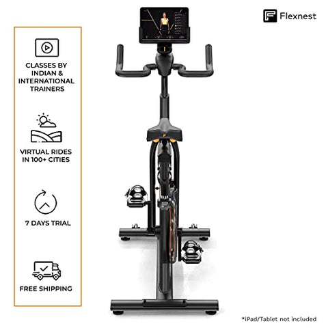 Image of Flexnest Flexbike Spin Bike | Smart Bluetooth Exercise Cycle for home gym with Live Classes on App, 100 Resistance Levels stationary Exercise Bike for Home Gym Workout & Cardio weight loss machine gym cycle (Black)