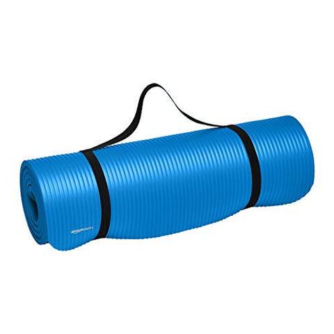 Image of AmazonBasics 13mm Extra Thick Yoga and Exercise Mat with Carrying Strap, Blue