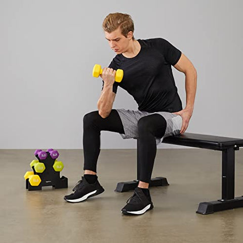 Image of AmazonBasics 32-Pound Dumbbell Set of 6 Dumbbells with Stand, Neoprene, Multicolour