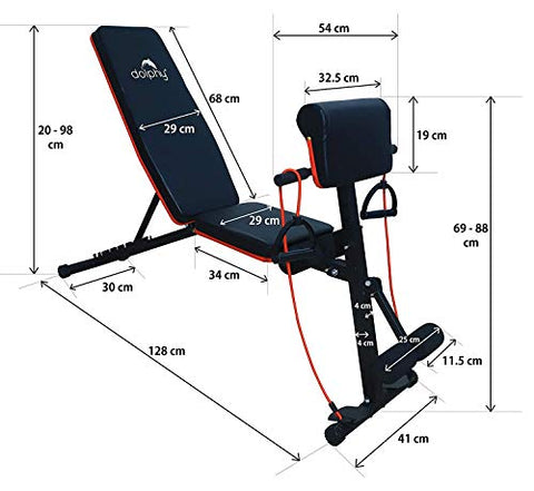 Image of DOLPHY Adjustable Weight Bench for Full Body Workout, Foldable Flat/Incline/Decline Home Gym Exercise Sit up Bench (Red and Black) 100 kg