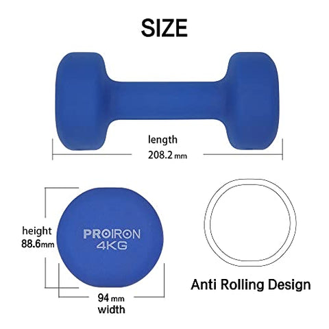 Image of PROIRON Neoprene Dumbbell Home Exercise for Ladies Kids Arm Hand Weights Pilates Dumbbells in 4kg Pair